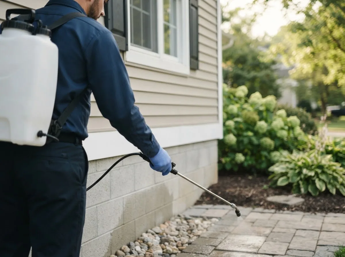 Pest control technician inspecting a home in Hindsboro, IL